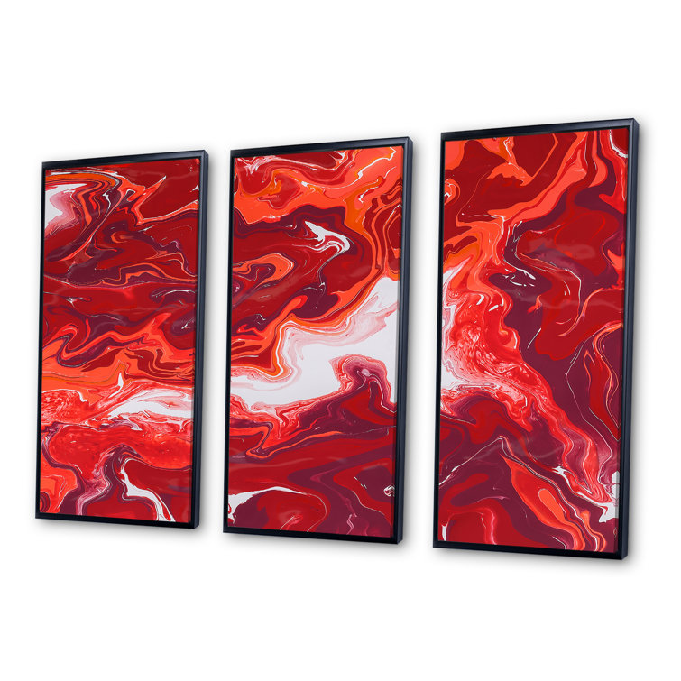 Wrought Studio Red And White Marble Ripples Modern Framed Canvas Wall